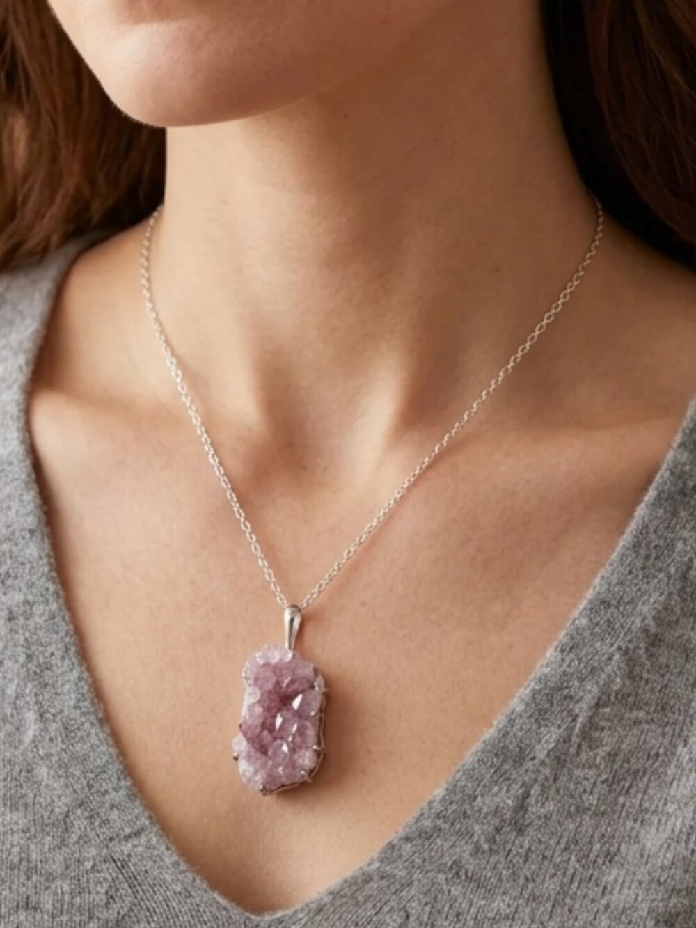 Dusty Pink Crystal Pendant Necklace